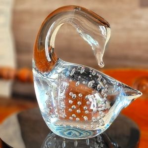 Glass Hand Blowen Swan Paperweight Figurine